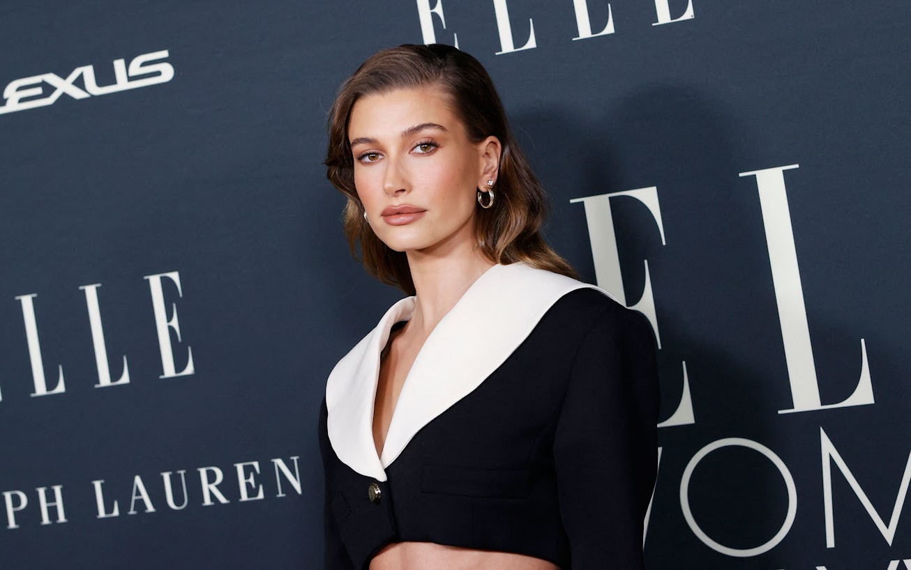 US model Hailey Bieber arrives to attend ELLE's 27th Annual Women In Hollywood Celebration at the Ac...