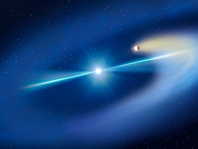 Illustration of the black widow pulsar. This is a pulsar - a rapidly rotating neutron star - discove...