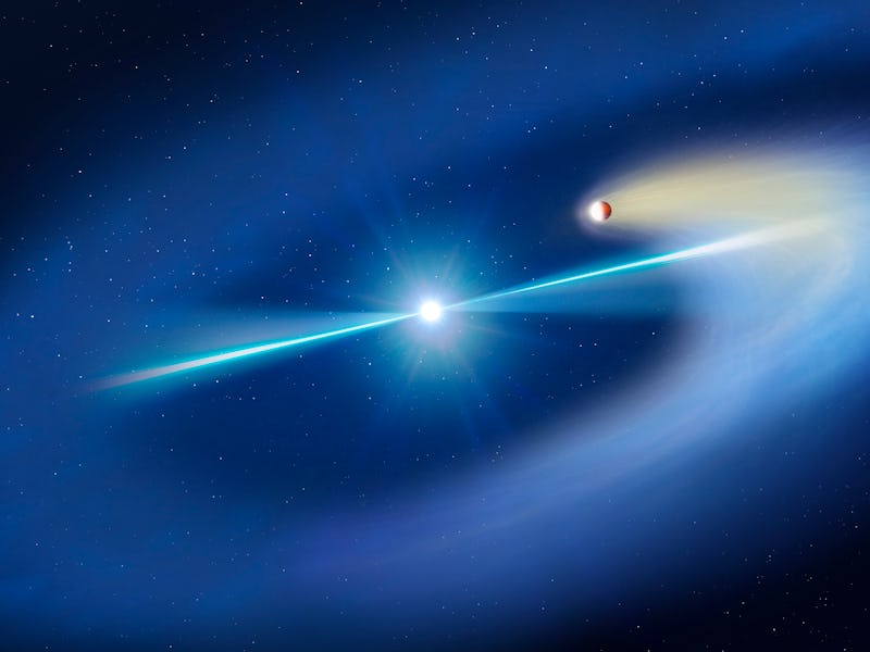 Illustration of the black widow pulsar. This is a pulsar - a rapidly rotating neutron star - discove...