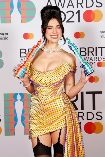 Dua Lipa with a beehive at The BRIT Awards 2021.