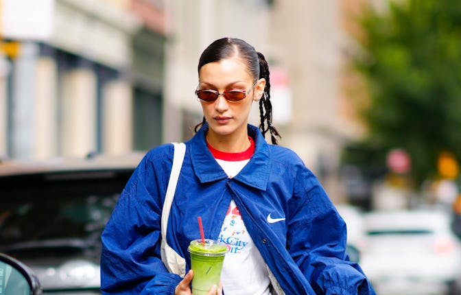 NEW YORK, NEW YORK - OCTOBER 12: Bella Hadid is seen on October 12, 2021 in New York City. (Photo by...