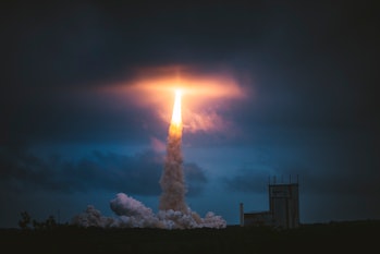 KOUROU, FRENCH GUIANA - DECEMBER 25: Ariane 5 lifts off and deploys the James Webb Space Telescope o...
