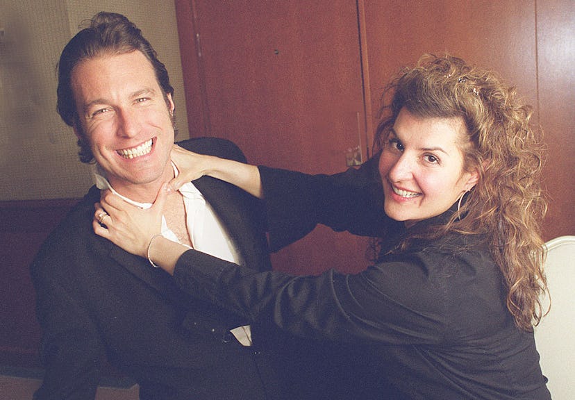 (04/12/2002-Boston, MA) John Corbett and Nia Vardalos ham it up while in Boston for a pre screening ...