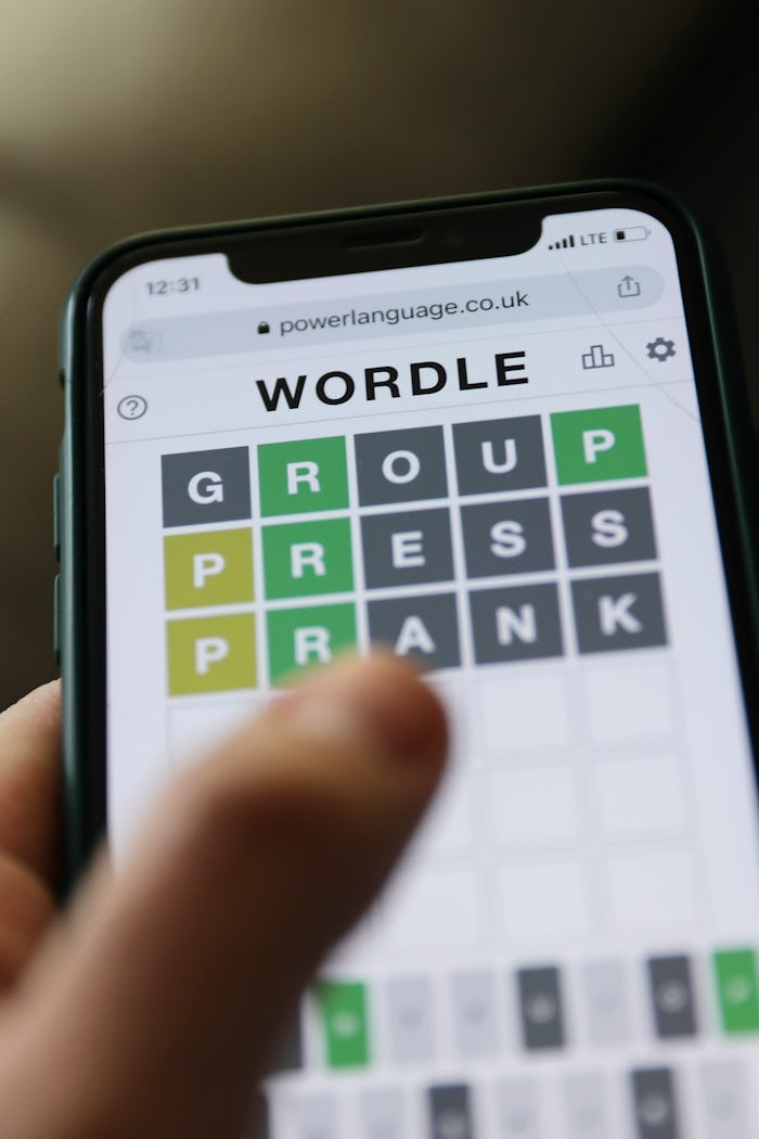 Wordle game displayed on a phone screen is seen in this illustration photo taken in Krakow, Poland o...
