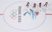 BEIJING, CHINA - JANUARY 24: Beijing 2022 Winter Olympic workers prepare the ice surface in the Wuke...