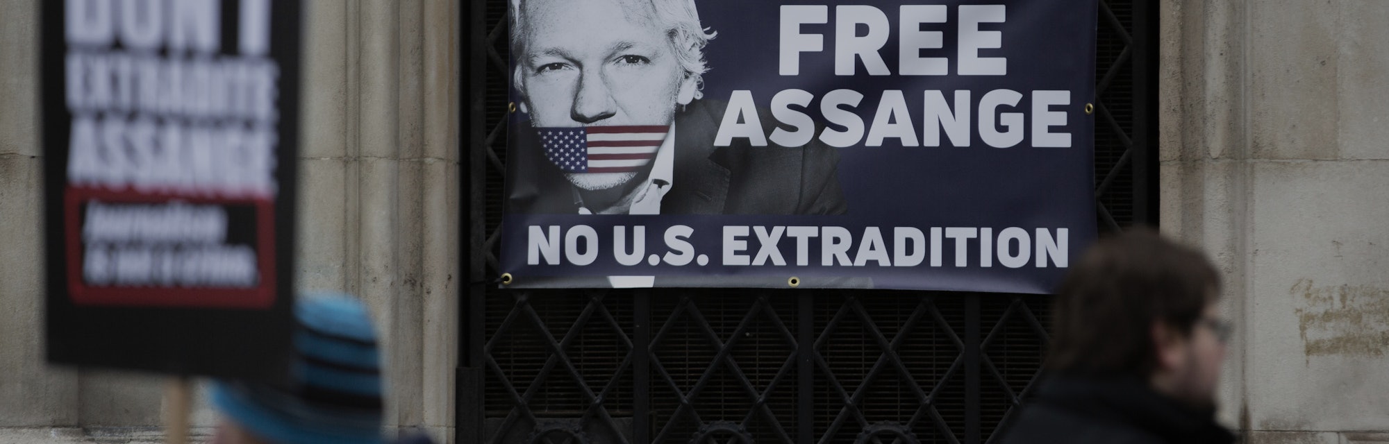 LONDON, UNITED KINGDOM - JANUARY 24: Supporters of Julian Assange stage a demonstration in front of ...