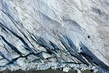 KANGERLUSSUAQ, GREENLAND - SEPTEMBER 09:  An aerial view of the terminus of the retreating Russell G...