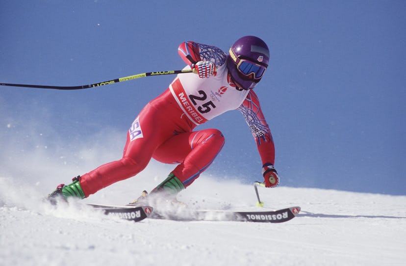 HILARY LINDH OF THE USA IN ACTION IN THE WOMENS SUPER G AT THE 1992 ALBERTVILLE OLYMPICS. 