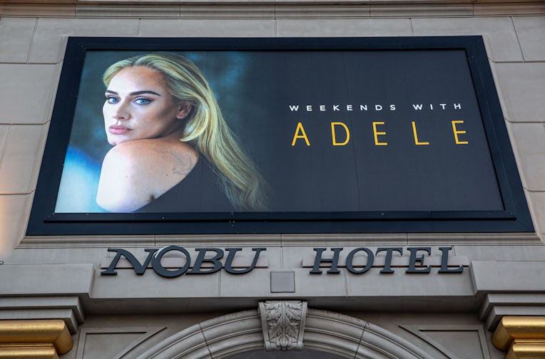 LAS VEGAS, NV - JANUARY 9:  A promotional billboard touting the upcoming concerts by singer Adele is...