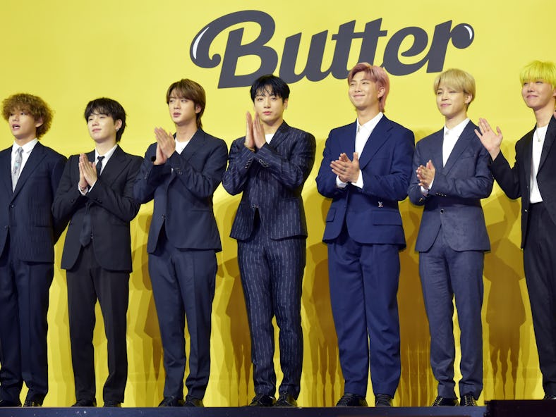 BTS at their "Butter" press conference. In their latest YouTube video, the group tried Chipotle for ...