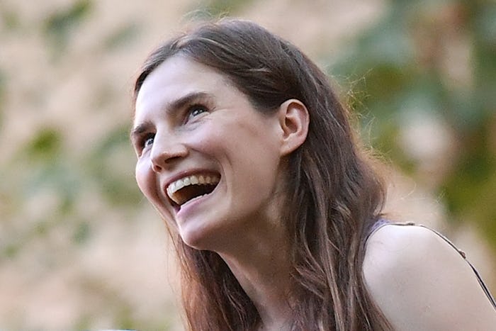 Former US convict Amanda Knox attends a cocktail event on the eve of the opening of the Criminal Jus...