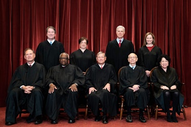 Seated from left: Associate Justice Samuel Alito, Associate Justice Clarence Thomas, Chief Justice J...