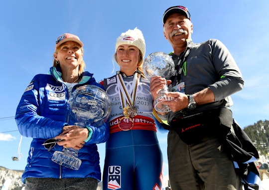 ASPEN, CO - MARCH 19: Mikaela Shiffrin stands with her parents Eileen, left, and Jeff Shiffrin, righ...