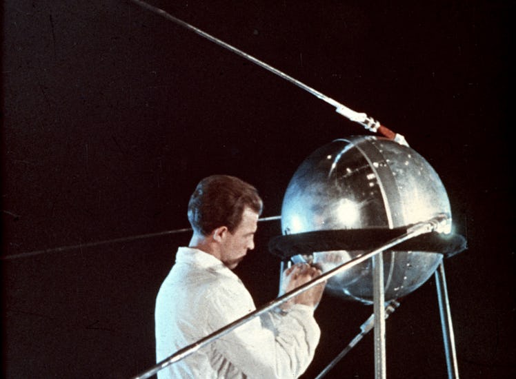 Soviet technician working on Sputnik 1 in 1957 