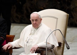 Pope Francis holds a general audience at the Paul VI Hall at the Vatican on January 26, 2021. (Photo...