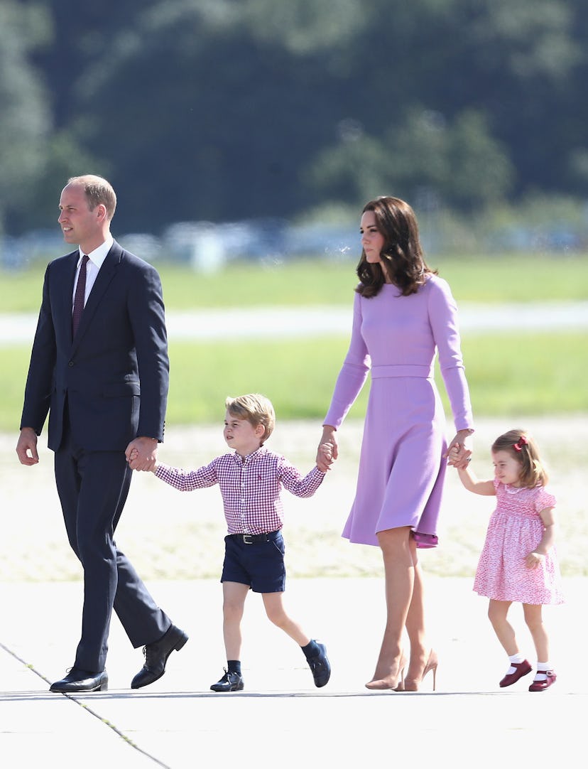 Prince William, Kate Middleton, Prince George and Princess Charlotte in coordinating pink and purple…