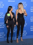 Kim Kardashian West and Khloe Kardashian attend the NBCUniversal 2017 Upfront on May 15, 2017 in New...
