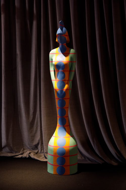 LONDON, ENGLAND - MAY 11: A statue of the BRIT Awards trophy in the media room during The BRIT Award...