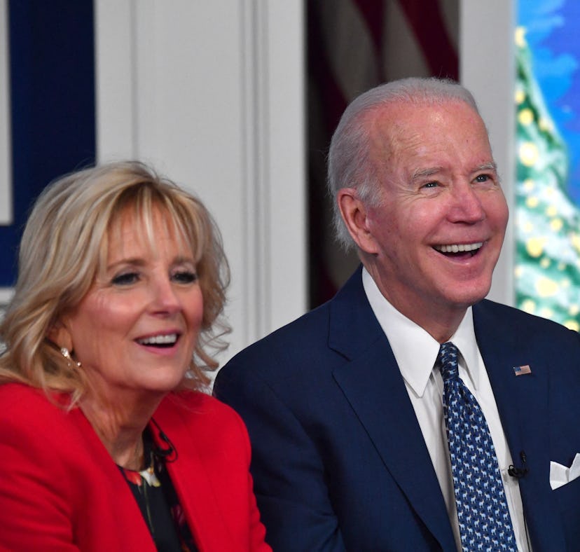 US President Joe Biden and First Lady Jill Biden speak with NORAD (North American Aerospace Defense ...