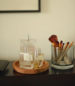 Perfume bottles and make-up brushes