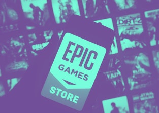 KIEV, UKRAINE - 2021/12/27: In this photo illustration, Epic Games logo of a video game and software...