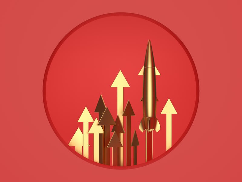 3d concept group of arrows to the moon