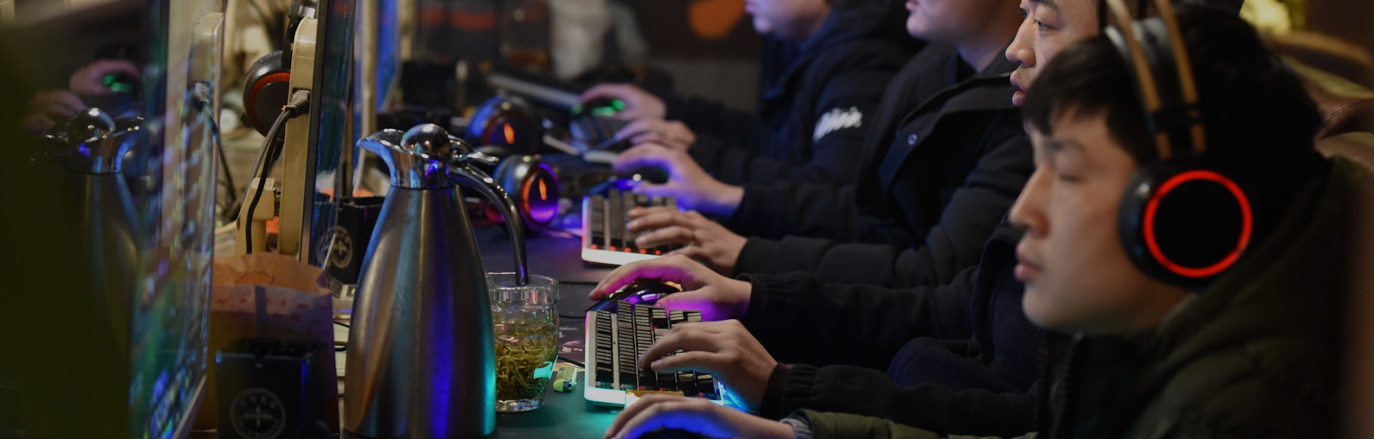 FUYANG, CHINA - MARCH 01: People play computer games at an Internet Cafe on March 1, 2019 in Fuyang,...
