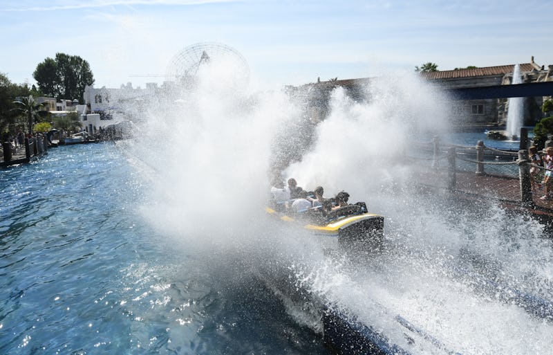 27 August 2019, Baden-Wuerttemberg, Rust: The outdoor photo shows the water roller coaster "Poseidon...