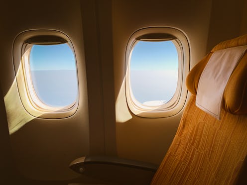 Empty airplane seat in the cabin of the commercial airline