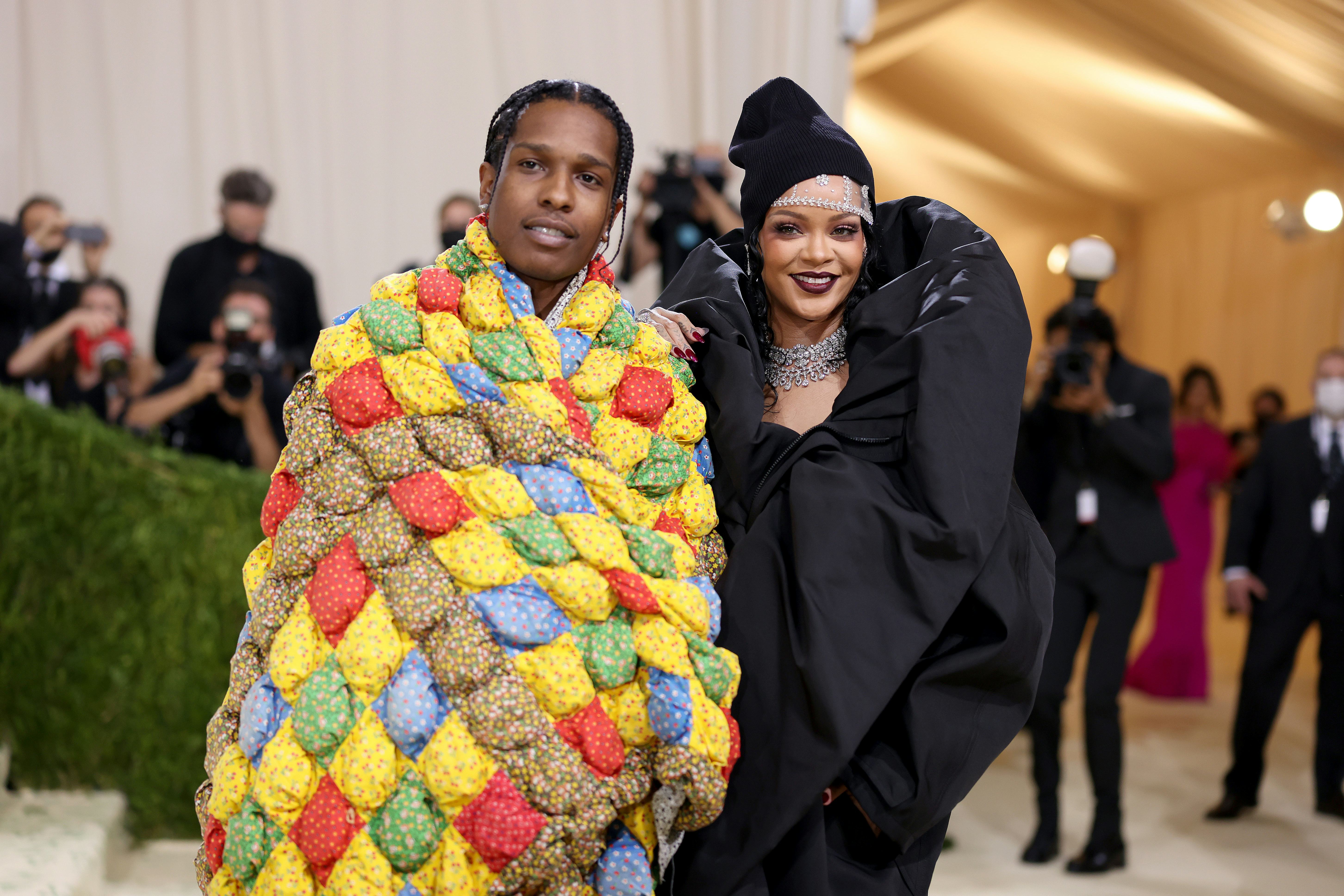 NEW YORK, NEW YORK - SEPTEMBER 13: ASAP Rocky and Rihanna attend The 2021 Met Gala Celebrating In Am...