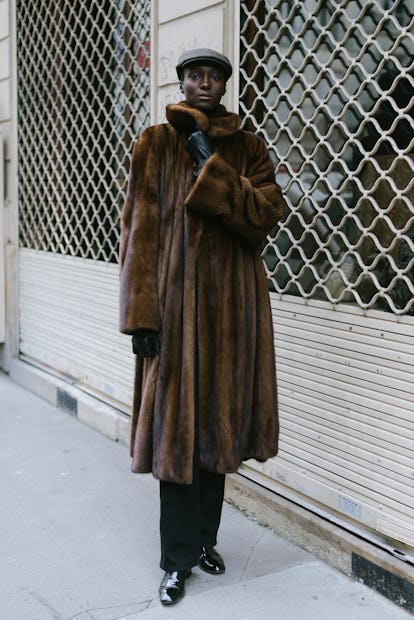 PARIS, FRANCE - JANUARY 27: A model poses wearing a fur after the Yuima Nakazato show during Paris F...