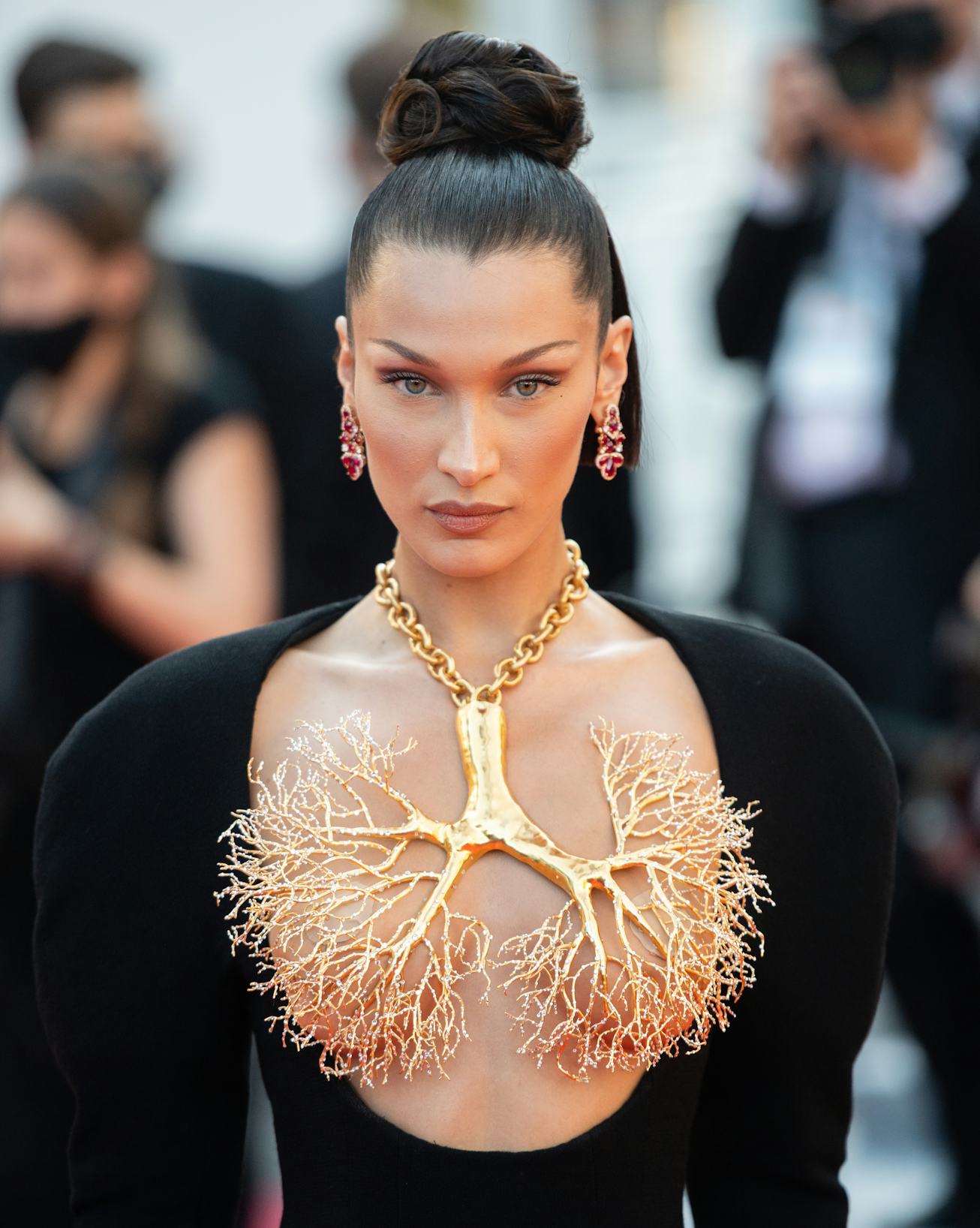 CANNES, FRANCE - JULY 11: Bella Hadid attends the "Tre Piani (Three Floors)" screening during the 74...