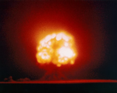 'Gadget', the first atomic bomb explodes at Alamogordo, New Mexico, on July 16, 1945. The successful...