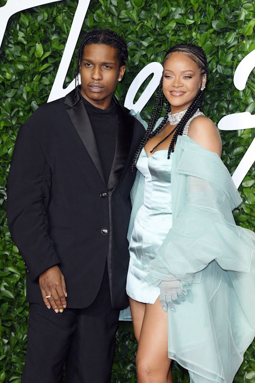 LONDON, ENGLAND - DECEMBER 02: Rihanna and ASAP Rocky arrive at The Fashion Awards 2019 held at Roya...