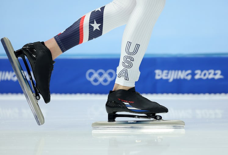 A shot of skates of a member of Team United States at the Winter Olympics 2022 is something you'd ne...