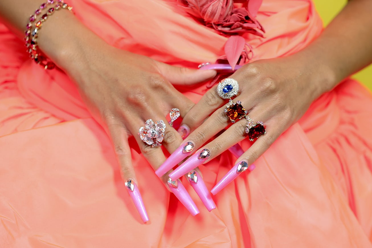 LOS ANGELES, CALIFORNIA - MAY 23: In this image released on May 23, Saweetie, jewelry and nail detai...