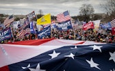 WASHINGTON, DC - JANUARY 06: Protesters gather outside the U.S. Capitol Building on January 06, 2021...