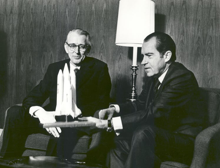 President Nixon and James Fletcher Discuss the Space Shuttle , 1972. President Richard M. Nixon and ...