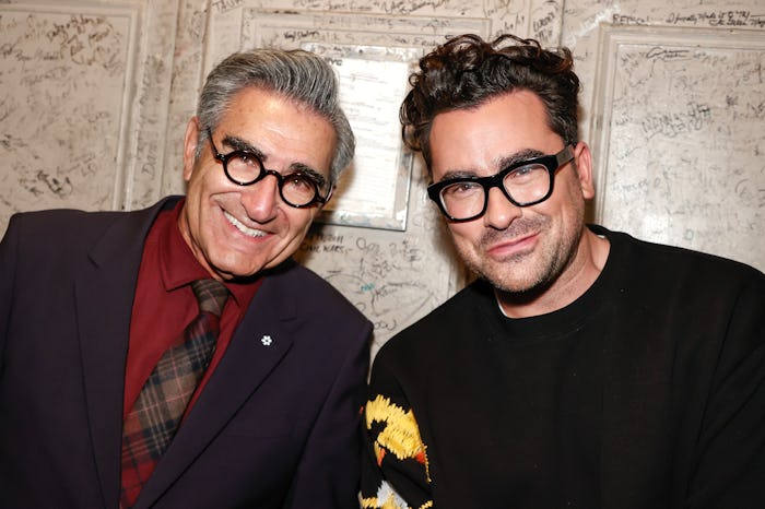 NEW YORK, NEW YORK - OCTOBER 25: Eugene Levy and Dan Levy are seen during the "Best Wishes, Warmest ...