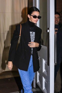 Kendall Jenner wears a black blazer.