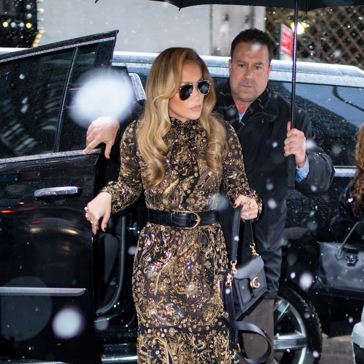 NEW YORK, NEW YORK - DECEMBER 02: Jennifer Lopez is seen in Midtown on December 02, 2019 in New York...
