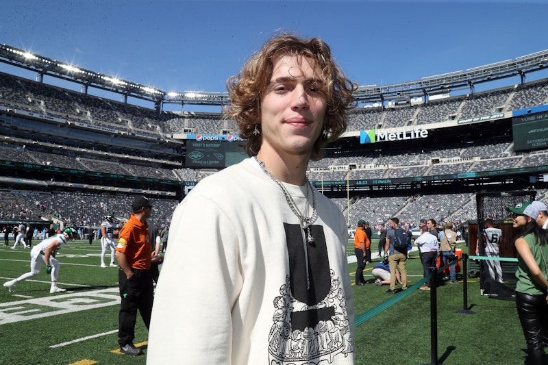 TikTok star Vinnie Hacker attends the Tennessee Titans vs New York Jets game at MetLife Stadium on O...