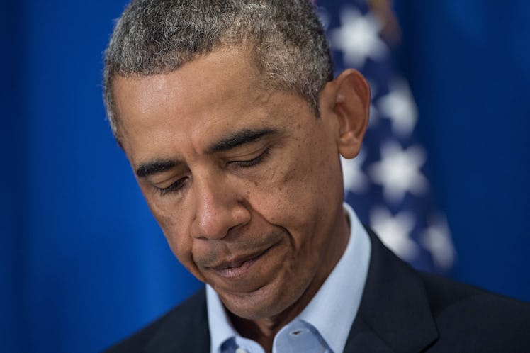 US President Barack Obama makes a statement at Martha's Vineyard, Massachusetts, on August 20, 2014....