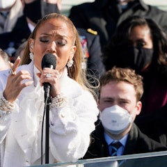 WASHINGTON, DC - JANUARY 20: Jennifer Lopez sings during the 59th inaugural ceremony on the West Fro...