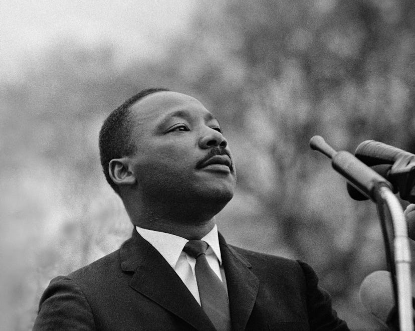 MONTGOMERY, AL - MARCH 25: Dr. Martin Luther King, Jr. speaking before crowd of 25,000 Selma To Mon...