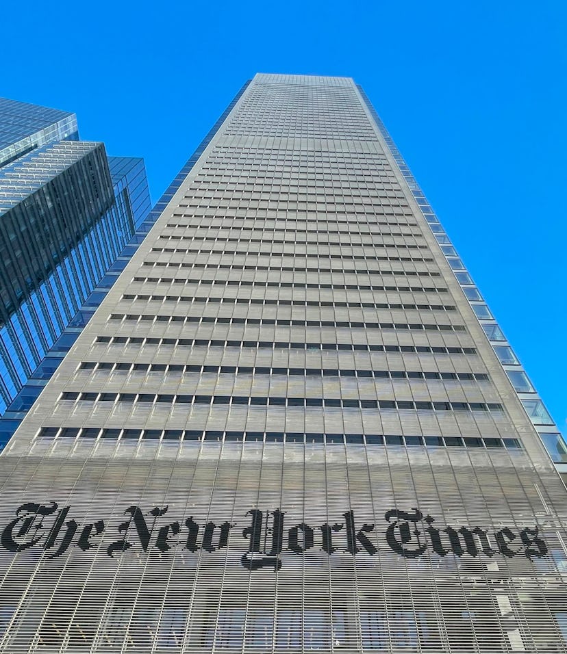 The New York Times Building is seen in New York City on February 4, 2021. (Photo by Daniel SLIM / AF...