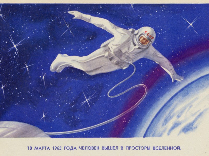 An artist's rendering of the first space walk by a cosmonaut. | Located in: Rykoff Collection. (Pho...