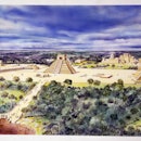 MEXICO - DECEMBER 29: The Chichen Itza complex, drawing, Mexico. Mayan civilisation, 5th century BC-...