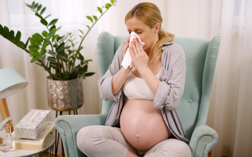 Young pregnant woman blowing her nose, which cold medicine is safe for her to take?