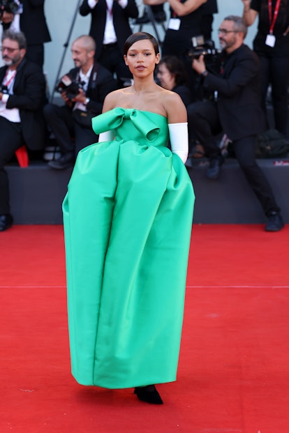 Taylor Russell attends the "Bones And All" red carpet at the 79th Venice International Film Festival...